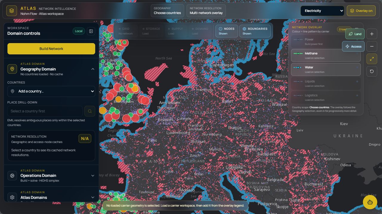 Nohm Atlas showing European infrastructure and land overlays